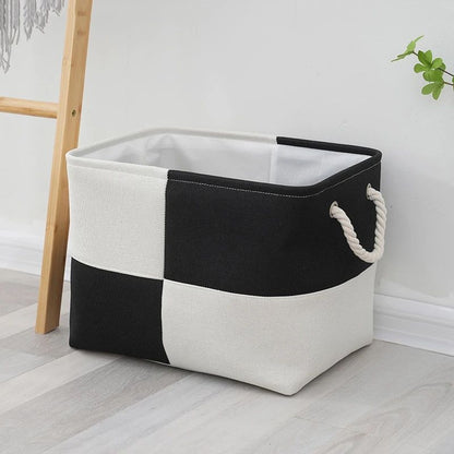 panier à linge noir et blanc pliable poignées cordon