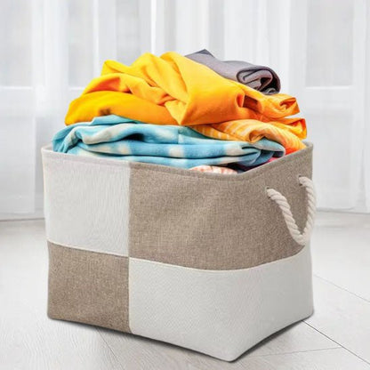panier à linge rectangle blanc beige poignées cordon tri