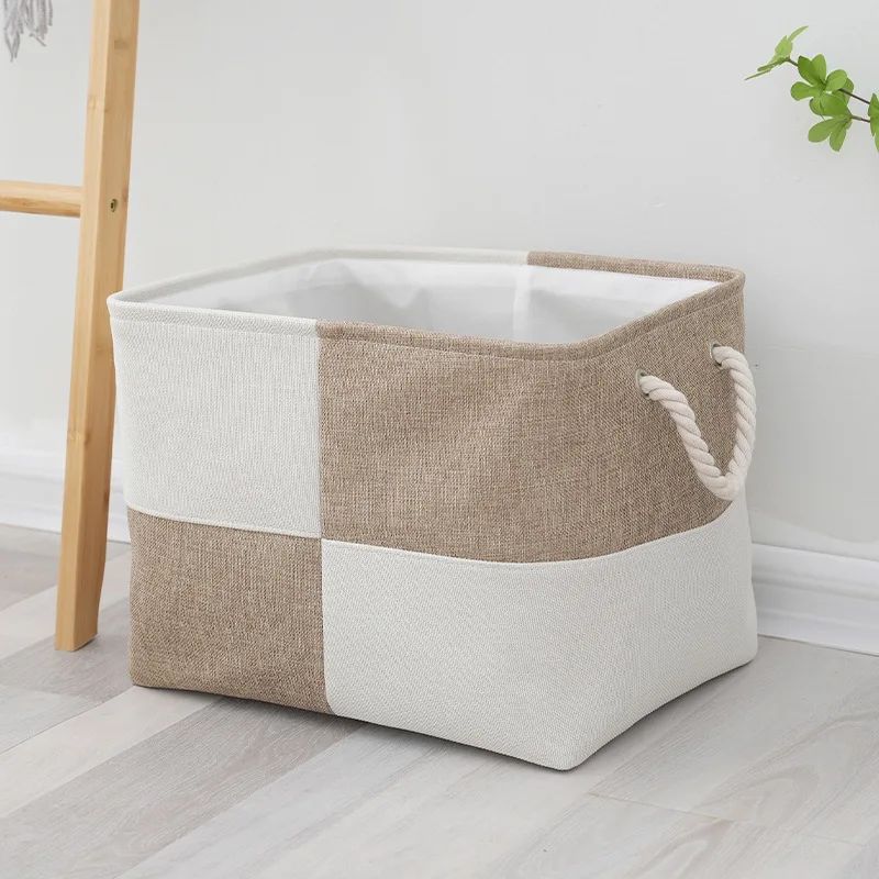panier à linge rectangle blanc beige poignées cordon triage