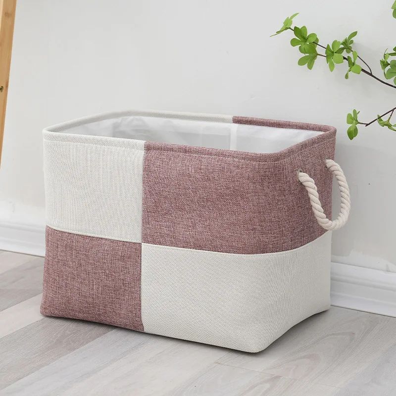 panier à linge rose et blanc pliable poignées cordon