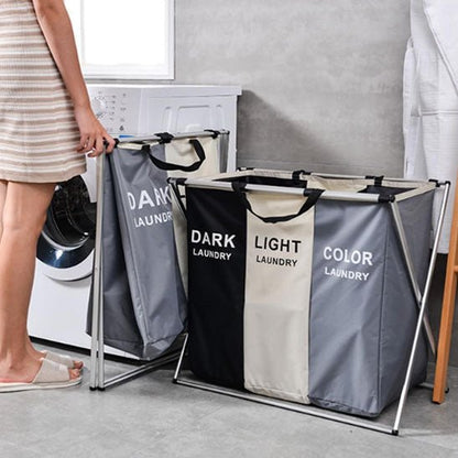 panier à linge trois grilles noir beige gris cadre aluminium tri