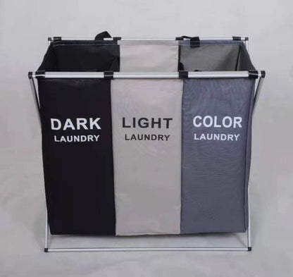 panier à linge trois grilles noir beige gris cadre aluminium