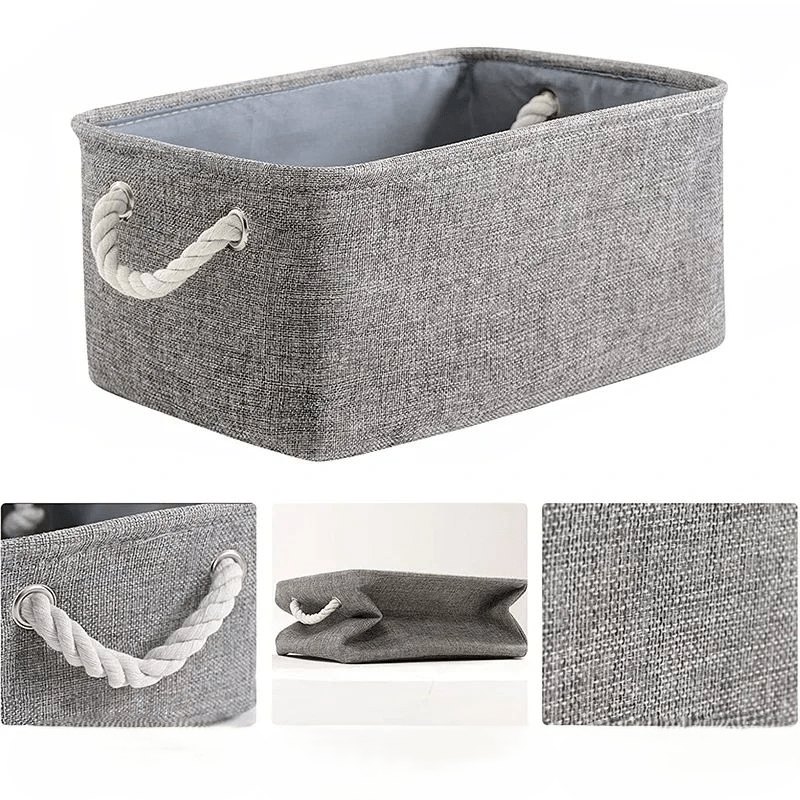 panier lin textile gris pliable poignées cordon