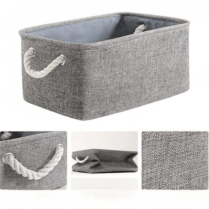 panier lin textile gris pliable poignées cordon