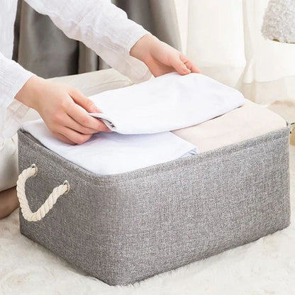 panier lin textile gris poignées cordon rangement linge
