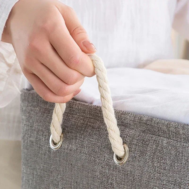 panier lin textile gris poignées cordon 