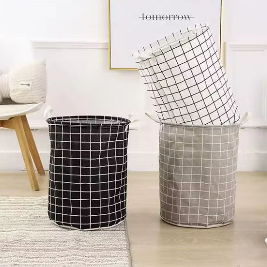 panier linge rond carreaux gris noir ou blanc lignes blanche ou grise