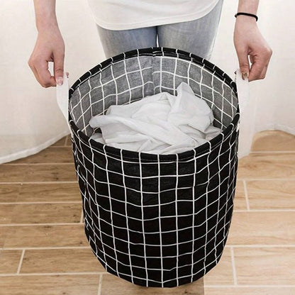 panier linge rond carreaux noir lignes blanche pour faciliter le transport
