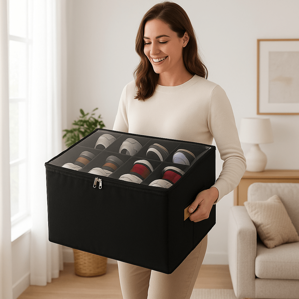 panier noir rangement soulier maman sourit transporte facilement